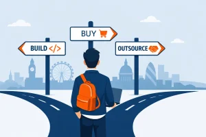 Build vs buy vs outsource software decision guide for UK startups — Tecveq 2026
