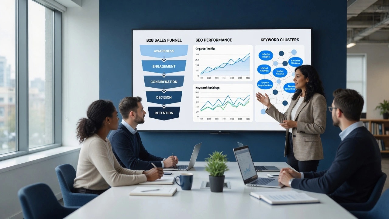 B2B SEO agency team mapping buying committee strategy and organic lead generation pipeline