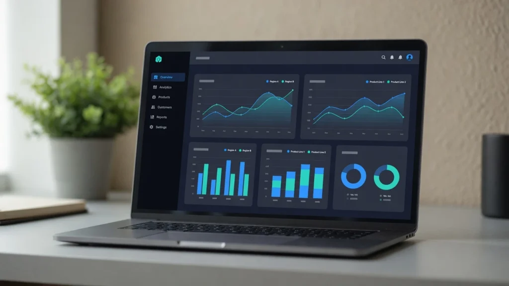 Custom enterprise SEO reporting dashboard showing performance segmented by business unit, region, and product line