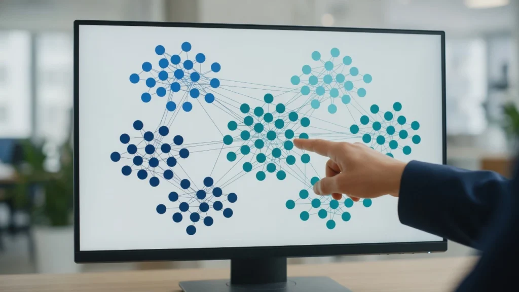 Visualization of enterprise site architecture audit showing thousands of interconnected page families