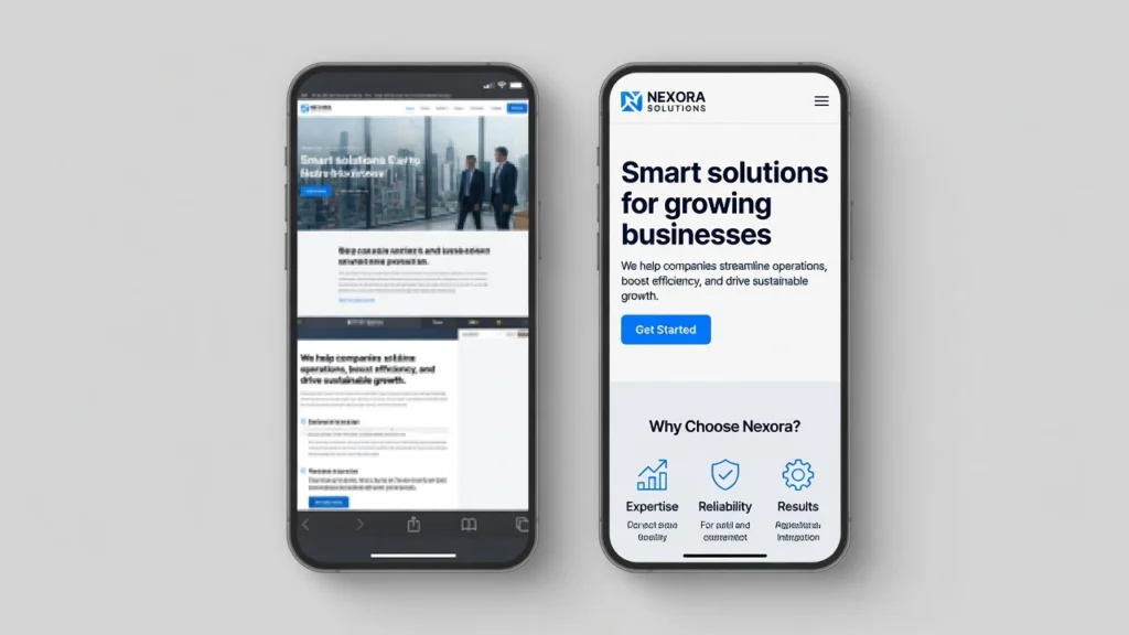 Side by side comparison of broken versus mobile-optimised business website on smartphones showing why Bahrain businesses need responsive web design