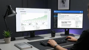WordPress SEO consultant analyzing Google Search Console rankings dashboard for professional SEO services