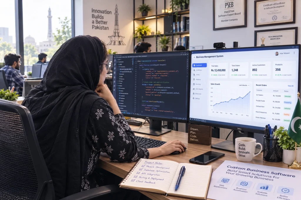 "Custom software developing services in sahiwal working on business applications for Sahiwal companies"