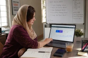 SEO service in Sahiwal analyzing Google ranking data and keyword performance for local business optimization