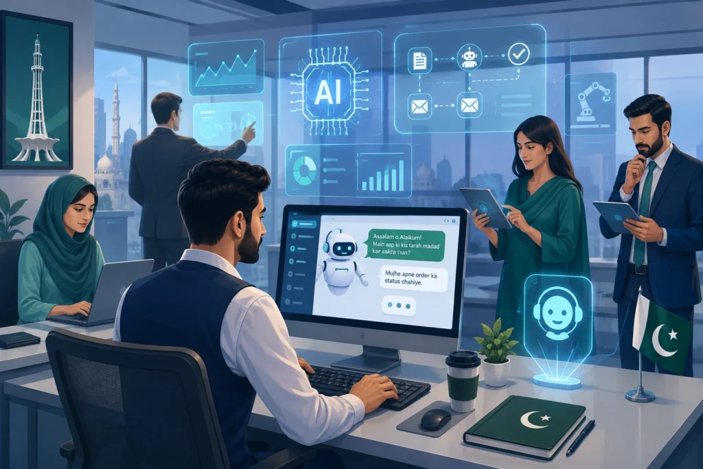 "AI Development Services in Sahiwal - Professional team implementing automated chatbots and machine learning solutions for local businesses"