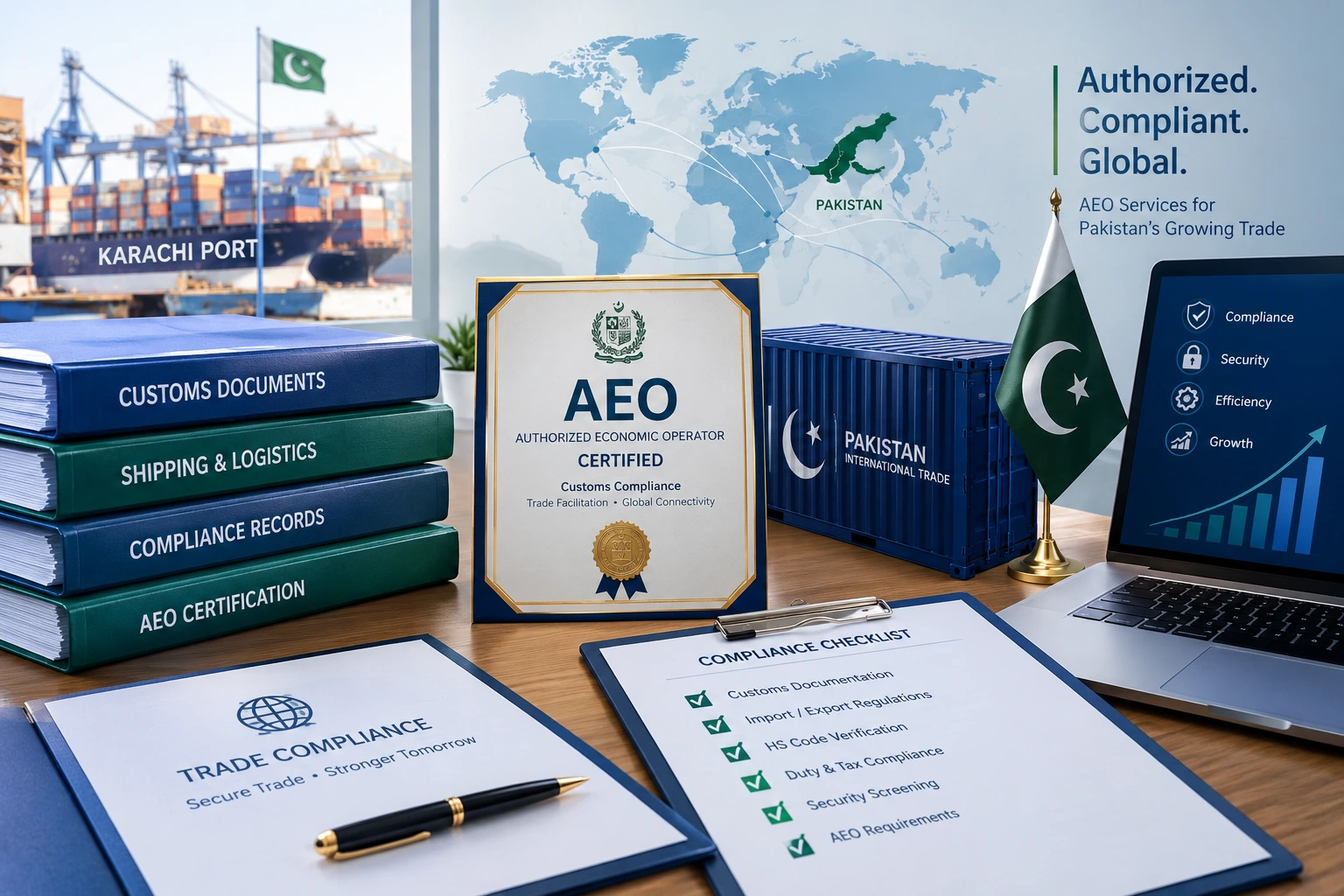 AEO services in Pakistan - Organized customs compliance documentation and certification checklist for authorized economic operator